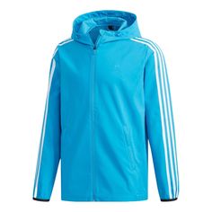 Men's adidas Stripe Athleisure Casual Sports Hooded Jacket Blue DW4621 Adidas Athleisure Track Jacket For Sports, Sporty Hooded Windbreaker With Adidas Logo, Casual Hooded Activewear With Adidas Logo, Casual Adidas Windbreaker For Sports, Adidas Functional Track Jacket For Sports, Sportswear Track Jacket With Three Stripes Branding, Adidas Moisture-wicking Track Jacket, Adidas Moisture-wicking Sportswear Track Jacket, Sporty Adidas Hooded Track Jacket