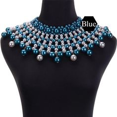 Party Pearl Necklace With Silver Beads, Polished Beads Pearl Necklace For Party, Pearl Necklace With Silver Round Beads For Party, Party Pearl Necklace With Polished Beads, Elegant Blue Beaded Choker, Elegant Bib Necklace With Large Beads, Pearl Necklaces With Colorful Beads For Party, Pearl Necklace With Colorful Beads For Party, Blue Pearl Beaded Necklace For Party