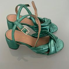 New 38 Open To Trades And Offers Chic Green Sandals With 4-inch Heel, Green Heel Strap Sandals For Evening, Green High Heel Sandals For Evening, Green Evening Sandals With Heel Strap, Evening Green Sandals With Heel Strap, Green Evening Sandals With Wrapped Heel, Green Wrapped Heel Sandals For Party, Green Sandals With Heel Strap For Party, Green Block Heel Sandals For Evening