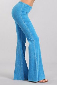 So Amazing!  Looks like mineral wash jeans, but feels like leggings, has elastic waist.  Each item is hand-dyed, should expect variations American made Cotton/Spandex 93/7 Jersey.  Great Resort Wear!  Stay Sexy! Playful Light Blue Bottoms At Cheap Price, Stonewashed Straight Leg Bottoms For Fall, Fall Stonewashed Straight Leg Bottoms, Stretch Cotton Light Wash Flare Jeans, Stretch Washed Cotton Jeans, Light Wash Stretch Cotton Flare Jeans, Soft-washed Wide Leg Pants For Spring, Light Wash Pants For Fall, Fall Medium Wash Stonewashed Bottoms