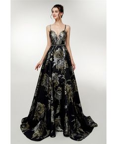 Buy Beautiful Floral Printed Black Evening Gown With Spaghetti Straps at affordable price online. Free shipping and pro custom service since 2009. Dress For Teens, Prom Dress For Teens, Printed Prom Dresses, A Line Prom Dress, Black Evening Gown, Floral Prom Dresses, A Line Evening Dress, Spaghetti Strap Prom Dress, Black Spaghetti