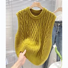 Women's Sweater Vest Twist Knitted Loose Sleeveless Pullover Leisure Vest | eBay Korean Fashion Sweater, Vest Tops Women, Fall Outfits Korean, Autumn Soft, Solid Color Sweater, Vintage Autumn, Vest Waistcoat, Korean Fashion Women, Sweater Vest Women