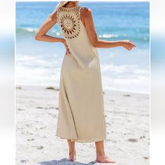 Embrace Seaside Chic With The Crochet V Neck Maxi Cover-Up Beach Dress, Where Boho And Beach Meets Beach Glam In A Beautifully Crafted Piece That's Perfect For Lounging Or Strolling Along The Shore. Get Ready For Your Next Vacation. Cupshe New With Tags Sleeveless Summer Cover-up With Crochet Trim, Beachy Sleeveless Crochet Dress For Beach, Beachy V-neck Crochet Dress For Beach Season, Beige V-neck Crochet Beach Dress, Sleeveless Beige Beach Dress For Beach Party, V-neck Crochet Dress For Beach, Beige Sleeveless Beach Dress, V-neck Crochet Sundress For Vacation, Casual Crochet Beach Dress For Spring