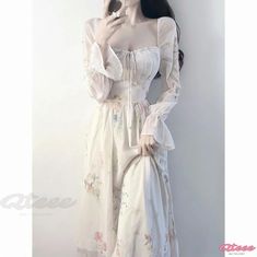 Floral Chiffon Maxi Dress for Tea Party Aesthetic Gowns Prom, Venus Flowers, Delicate Outfits, Pretty Princess Dresses, Flowers Fairycore, Long Dress With Long Sleeves, Fairycore Princess, Flower Outfit, Flared Dresses