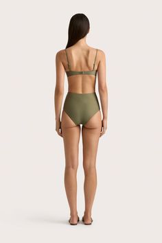 A high-rise bikini bottom with full coverage, offered in Khaki. Style with the Stefania Bikini Top for a structured swim set. Seamless Underwire Swimwear, Seamless Beachwear Bottoms For Poolside, Seamless Underwire Bottoms For Sunbathing, Solid Color Swimwear With Built-in Bra, High Waist Swimwear With Built-in Bra For Pool, Solid High Waist Seamless Swimwear, Solid Color High Waist Seamless Swimwear, Solid High-waist Seamless Swimwear, Bra Friendly High Waist Beachwear Swimwear