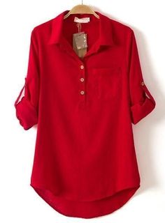 Dip Hem Blouse, Áo Blu, Trendy Fashion Tops, Hem Blouse, Elegante Casual, Moda Vintage, Kurta Designs, Red Shirt, Ladies Tops Fashion