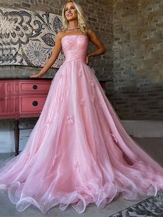 Pleats Top, Prom Dresses Long Pink, Pink Prom Dress, Pink Prom, Lace Strapless, Long Prom Dresses, Prom Dresses Online, Sweet 16 Dresses, Pink Prom Dresses