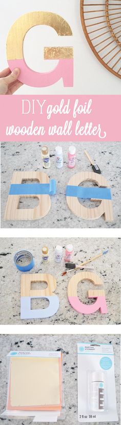 diy gold foil wooden wall letter craft for kids to do with letters and numbers