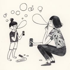 a drawing of two people sitting on the ground with bubbles coming out of their mouths