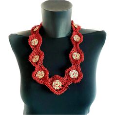 Welcome to the exclusive collection of AngyArt, where each piece of jewelry is a celebration of art and uniqueness.  Introducing the Artisan-Made Red Necklace - a trendy and sophisticated addition to your jewelry collection, perfect for any woman who values both style and craftsmanship. **Craftsmanship: This necklace is a masterpiece meticulously handcrafted using traditional freedom crochet and knitting techniques. The pure linen yarn in brick red forms a delicate lace effect foundation, provid Artisan Red Necklace For Gift, Elegant Handmade Red Jewelry, Artisan Red Necklaces For Jewelry Making, Artisan Red Jewelry Gift, Artisan Red Beaded Necklaces For Crafting, Red Artisan Beaded Necklaces For Crafting, Handmade Red Bohemian Beaded Necklace, Handmade Red Adjustable Necklace, Handmade Red Jewelry For Gifts