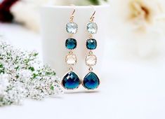 Formal Blue Birthstone Earrings, Blue Birthstone Earrings For Formal Occasions, Elegant Blue Earrings For Anniversary, Blue Bridal Drop Earrings As A Gift, Blue Drop Earrings For Bridal Formal Occasion, Blue Drop Earrings For Bridal Gift, Blue Drop Earrings For Formal Bridal Wear, Elegant Party Earrings With Birthstone, Elegant Birthstone Earrings For Parties