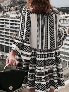 Buy More! Save More! Casual Black Boho Print Dress, Casual Black Dresses With Boho Print, Casual Black Dress With Geometric Pattern, Casual Black Dress With Boho Print, Casual Summer Dresses With Geometric Pattern, Long Sleeve Geometric Summer Dresses, Casual Dresses With Geometric Pattern, Long Sleeve Geometric Pattern Dress For Vacation, Long Sleeve Dress With Geometric Pattern For Vacation