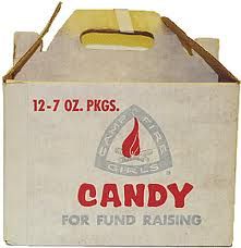 an old candy box with the word candy for fund raising on it's side