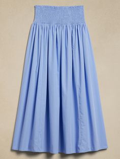 Smocked-Waist Poplin Maxi Skirt | Banana Republic Factory Daywear Skirted Bottoms With Pockets, Relaxed Fit Tiered Skirt For Daywear, Spring Skirted Bottoms With Gathered Waist, Skirted Bottoms With Elastic Waistband For Daywear, Casual Midi-length Bottoms With Gathered Waist, Spring Midi Skirt With Gathered Waist, Casual Bottoms With Gathered Waist, Midi Length, Casual Midi Bottoms With Gathered Waist, Casual Midi Length Skirt With Gathered Waist