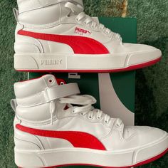 Mens Puma Sky Lx Mid Athletic Shoes For Sale Size 9.5!!! Brand New Classic 80’s Style, White With Red Stripe. Puma Branding On Sides & Tongue,Strap For Added Stability.Much Improved Features From The Original Shoe!! Great Value!!! White High-top Puma Basketball Shoes, White High-top Basketball Shoes With Puma Logo, Puma High-top Sneakers With Round Toe For Sports, Puma High-top Sneakers For Sports, White Puma High-top Sneakers, White Casual High-top Puma Sneakers, White Lace-up Puma Basketball Shoes, Casual White High-top Sneakers With Puma Logo, Casual White High-top Puma Sneakers