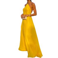 Polyester Yellow Solid Color Sundress, Chic Gold Maxi Dress For Summer, Fitted Yellow Maxi Dress For Date Night, Yellow Long Dress For Summer, Chic Gold Dress For Vacation, Chic Gold Maxi Dress For Spring, Chic Gold Vacation Dress, Yellow Solid Color Maxi Dress For Spring, Elegant Yellow Summer Dress