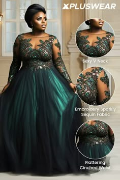 Xpluswear Prom Dress For Plus Size Women, Hunter Green Wedding Dress, Plus Size Gala Dress Green, Emerald Green Plus Size Gown, Dark Green Plus Size Wedding Dress, Gala Dresses Plus Size, Mother Of The Bride Dresses Plus Size, Black Wedding Gowns Plus Size 3/4 Sleeves, Plus Size Evening Gown Ever-pretty