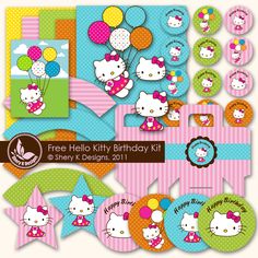 a hello kitty birthday kit with balloons and stars