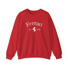 Ideal for any Ferrari fan, this unisex heavy blend crewneck sweatshirt is pure comfort. These sweatshirts are made from polyester and cotton. The collar is ribbed knit, so it retains its shape even after washing. There are no itchy side seams on these sweaters.  - Made with a medium-heavy fabric blend of 50% cotton and 50% polyester, this sweatshirt feels cozy and is the perfect choice for those colder months. - The classic fit along with the crew neckline deliver a comfy wearing experience with Cotton Crew Neck Sweater With Logo Print, Fall Crew Neck Sweats With Logo Print, Fleece Crew Neck Hoodie, Fall Logo Print Crew Neck Sweats, Trendy Hoodie With Logo Print And Crew Neck, Trendy Crew Neck Hoodie With Logo Print, Fan Apparel Sweatshirt With Ribbed Cuffs And Crew Neck, Winter Crew Neck T-shirt With Logo Print, Winter Logo Print Crew Neck T-shirt