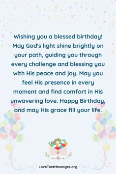 a birthday card with balloons and confetti in the background, saying wishing you a blessing