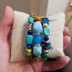 Brand New.. Turquoise Beaded Wrap Around Bracelet. Gorgeous Bohemian Blue Stretch Bracelet With Colorful Beads, Blue Bohemian Stretch Bracelet With Colorful Beads, Turquoise Multi-strand Wrap Bracelet As Gift, Blue Wrap Bracelet With Colorful Beads For Gifts, Blue Wrap Bracelet With Colorful Beads As Gift, Bohemian Blue Stretch Bracelet With Large Beads, Blue Gemstone Beads Wrap Bracelet With Round Beads, Blue Bohemian Beaded Bracelets With Large Beads, Bohemian Blue Wrap Bracelet With Round Beads