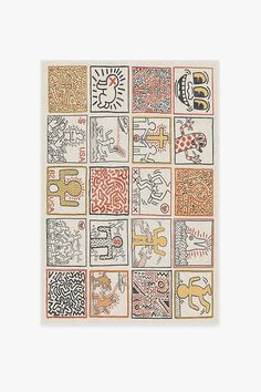 an art work with many different designs on the paper, including letters and numbers in squares