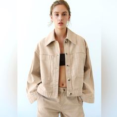 Nwot Zara The Emily Jacket In Ecru 6840/072 Ptp 24 1/2 Cropped Deep Pockets Zara, Jackets For Women, Jackets & Coats, Cream, Women Shopping, Color