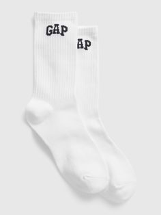 Soft knit socks.  Ribbing at top.  Reinforced toe and heel.  Gap arch logo at top.  S/M: 20 cm toe length, 26 cm leg length.  M/L: 22 cm toe length, 28 cm leg length. White Nike Socks Pack, Cheap White Nike Socks, Nike White Socks Women, Cream Nike Socks, White Mid-calf Cotton Socks, White Cotton Mid-calf Socks, White Socks Aesthetic, Nike Winter Jackets, Athletic Logo