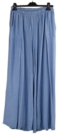 Stay cool and stylish this summer with our Pleated Wide Leg Trousers. Designed to be lightweight and breathable, they feature an elasticated waist for all-day comfort and convenient pockets. The chic wide leg style is perfect for any occasion, making it a must-have addition to your wardrobe. Pleated Wide Leg Trouser Lightweight Palazzo Pants Elasticated Waist & Pockets Elasticated Waist 2 Side Pockets Pleated Design One Size  Soft and Lightweight Perfect for Spring/Summer 100% Viscose Made in It Summer Straight Pants With Pull-on Style, Summer Harem Pants With Elastic Waistband And Relaxed Fit, Summer Harem Pants With Elastic Waistband And Loose Fit, Summer Relaxed Fit Harem Pants With Elastic Waistband, Versatile Summer Harem Pants With Tapered Leg, Versatile Summer Harem Pants With Pockets, Summer Harem Pants With Pockets And Relaxed Fit, Summer Versatile Tapered Leg Harem Pants, Summer Relaxed Fit Harem Pants With Pockets