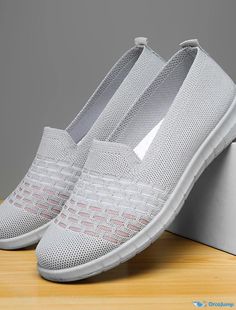 OrcaJump - Slip-On Plus Size Flyknit Shoes Flat Heel Round Toe Casual Minimalism Daily Walking Sneakers Mesh Upper Loafer Spring Comfortable Gray Flat Slip-on Sneakers, Comfortable Gray Slip-on Flat Sneakers, Comfortable Flat Gray Walking Shoes, Gray Flat Walking Shoes, Comfortable Gray Flat Walking Shoes, Gray Slip-on Sneakers With Closed Toe, Gray Non-slip Flat Sneakers, Gray Flat Slip-on Sneakers Casual Style, Gray Casual Slip-on Flat Sneakers