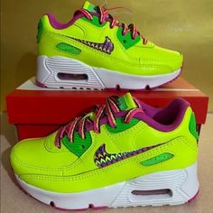 Nike Air Max 90 Leather - Cw5797-700 " Kids 3y Brand New With Box Playful Green Sneakers For Sports, Playful Green Low-top Sneakers, Yellow Synthetic Running Shoes With Air Max Cushioning, Playful Green Round Toe Sneakers, Green Non-slip Running Shoes With Round Toe, Yellow Non-slip Synthetic Sneakers, Playful Yellow Sneakers With Round Toe, Yellow Non-slip Sneakers For Streetwear, Fun Yellow Sneakers For Streetwear