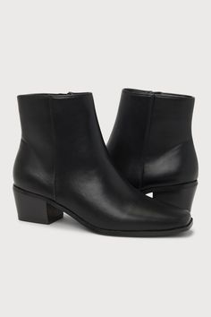 The Lulus Rayaa Black Low Ankle Booties will be the perfect addition to all your favorite fall ensembles! These essential boots are composed of smooth faux leather that shapes a single sole silhouette and a squared-toe upper that rises to an ankle-high shaft (with a 5.5"" zipper at the instep). A stacked, low block heel makes these boots comfortable as well as stylish! 1. 75" stacked block heel. Lightly cushioned insole. Rubber sole has nonskid markings. All Man Made Meterials. Imported. Lulus | Fall Chelsea Boots In Faux Leather, Sleek Almond Toe Boots For Fall, Casual Heeled Boots With Stacked Heel And Square Toe, Sleek Medium Width Fall Boots, Classic Ankle-high Boots For Fall, Fall Chelsea Boots With Stacked Heel And Square Toe, Fall Moto Boots With Wide Calf And Square Toe, Fall Wide Calf Moto Boots With Square Toe, Casual Square Toe Boots For Fall