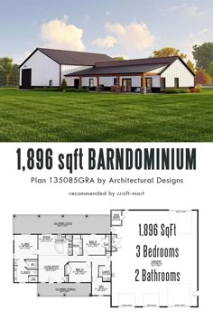 the floor plan for a two story barn with lofts and an attached living area