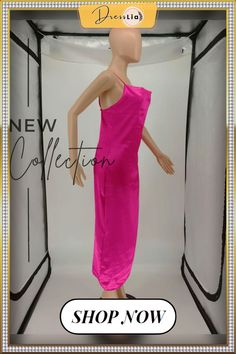 Summer Solid Color Stain Sleeveless Slip Dresses Sleeveless Satin Dress For Spring Party, Pink Sleeveless Satin Dress For Evening, Chic Solid Color Sleeveless Satin Dress, Pink Satin Sleeveless Halter Dress, Sleeveless Satin Maxi Dress For Beach, Sleeveless Satin Dress For Summer Parties, Pink Halter Neck Slip Dress For Evening, Pink Satin Halter Neck Maxi Dress, Sleeveless Solid Slip Dress For Party