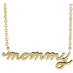 ApplesofGold.com - 14K Gold Mommy Necklace Jewelry $375.00 Plain Gold Pendant, Script Necklace, Mommy Necklace, Authentic Jewelry, Solitaire Pendant, Custom Bracelets, Metal Necklaces, Spring Rings, Cable Chain