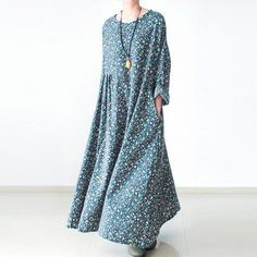 Green floral plus size cotton dresses long sleeve fall dresses print maxi dresses - Omychic Spring Cotton Maxi Dress With Relaxed Fit, Casual Maxi Dress With Floral Print And Relaxed Fit, Oversized Long Sleeve Floral Maxi Dress, Oversized Long Sleeve Maxi Dress With Floral Print, Casual Long Sleeve Maxi Dress With Floral Print, Oversized Floral Print Maxi Dress For Spring, Bohemian Maxi Dress For Fall With Relaxed Fit, Oversized Cotton Casual Maxi Dress, Printed Long Sleeve Relaxed Fit Dress