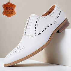 Category:Dress Shoes; Upper Materials:Leather,Italian Full-Grain Cowhide; Lining Materials:Cowhide; Gender:Men's; Toe Shape:Pointed Toe; Outsole Materials:Rubber; Closure Type:Lace-up; Function:Comfortable,Slip Resistant; Pattern:Geometric,Color Block,Bullock Carved; Listing Date:05/22/2024; 2024 Trends:Dress Shoes,White Shoes Luxury White Wingtip Dress Shoes, White Oxford Dress Shoes For Semi-formal Occasions, Semi-formal White Wingtip Dress Shoes, White Slip-on Formal Oxfords, White Brogue-detailed Oxfords For Semi-formal Occasions, White Dress Shoes Men, Mens Slip Ons, Men's Loafers, White Dress Shoes