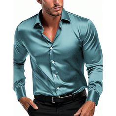 Season:Spring   Fall; Function:Moisture Wicking,Breathable; Fabric:Cotton Blend,Satin; Sleeve Length:Long Sleeve; Look After Me:Wet and Dry Cleaning,Washable; Gender:Men's; Style:Comfortable,Fashion,Casual; Tops Type:Shirt,Satin Shirt,Button Up Shirt,Casual Shirt; Occasion:Going out,Daily,Vacation; Pattern:Plain; Neckline:Lapel; Listing Date:12/21/2023; Bust:; Length:; Shoulder Width:; Sleeve: Elegant Satin Shirt With Buttons, Formal Blue Satin Shirt, Satin Button-up Top With Buttons, Blue Satin Formal Shirt, Blue Long Sleeve Satin Top, Blue Satin Long Sleeve Top, Solid Button-up Shirt For Party, Solid Color Party Shirt With Button Closure, Solid Button-up Party Shirt