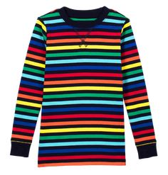 the long sleeve rainbow stripe pj top - Only from Primary - Solid color kids clothes - No logos, slogans, or sequins - All under $25 Multicolor Long Sleeve Relaxed Fit Sleepwear, Multicolor Relaxed Fit Long Sleeve Sleepwear, Multicolor Long Sleeve Loungewear Sleepwear, Multicolor Long Sleeve Sleepwear For Loungewear, Organic Cotton Tops For Fall Loungewear, Fall Organic Cotton Loungewear Tops, Cotton Sleepwear For Sleepover In Fall, Playful Multicolor Tops For Loungewear, Spring Long Sleeve Tops For Sleepover