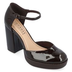 Our Samarr platform heels from Journee Collection are sure to become a favorite thanks to the 4 mm Tru Comfort Foam insole. This round-toe style offers a leg-lengthening look with a bold platform heel. Vegan leather and a classic buckle strap finish the design for a classically chic look you can wear on repeat. | Journee Collection Women's Samarr Pumps, Brown, 8M Block Heel Pumps, Round Toe Pumps, Platform Block Heels, Black Pumps Heels, Buckle Shoes, Platform Heel, Shoes Pumps, Journee Collection, On Repeat