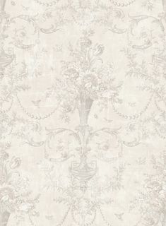 an old wallpaper with flowers and vines on the back in grey, beige and white