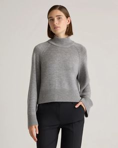 Australian Merino Wool Cropped Mock Neck Sweater Solid Merino Wool Tops For Winter, Classic Long Sleeve Sweater In Recycled Wool, Classic Recycled Wool Sweater For Winter, Modern Wool Sweater With Ribbed Cuffs, Stretch Wool Sweater In Fine Knit, Stretch Wool Sweater With Fine Knit, Stretch Wool Fine Knit Sweater, Fine Knit Stretch Wool Sweater, Fitted Wool Sweater In Solid Color