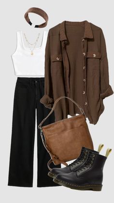 Easy Outfit Ideas For Work, Edgy Granola Outfits, Vintage Womens Outfits, Edgy Soft Autumn Outfits, Informal Work Outfit, Rainy Business Casual Work Outfits, Olive Green Button Up Shirt Outfit, Maximalist Capsule Wardrobe, Fall Wardrobe Capsule 2024