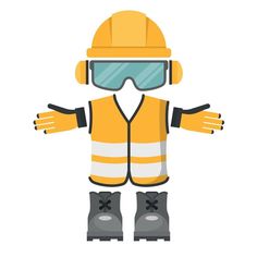 a yellow safety vest and boots with goggles on