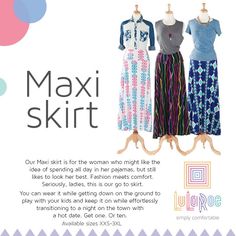 LuLaRoe Maxi Skirt $38 lots of prints and colors. Join the group to see my inventory and shop! www.facebook.com/groups/LuLaRoe.Northshore Inverted Triangle Outfits, Lularoe Maxi Skirt, Lularoe Skirts, Maxi Styles, Lulu Fashion, Clothing Items