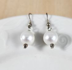 Handmade earrings, casual or dressy White Hypoallergenic Pearl Earrings For Party, Hypoallergenic White Pearl Earrings For Party, White Drop Pearl Earrings For Pierced Ears, White Pearl Drop Earrings For Pierced Ears, Nickel-free White Drop Pearl Earrings, White Nickel-free Dangle Pearl Earrings, Earrings Casual, Pearl Earrings Handmade, Earrings White