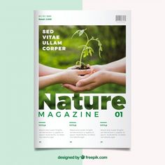 a magazine cover with two hands holding a plant and the words nature magazine on it