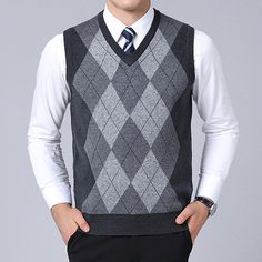 Season:Winter,Fall; Fabric:Wool,Acrylic,Knit; Sleeve Length:Sleeveless; Look After Me:Washable,Wet and Dry Cleaning; Gender:Men's; Style:Stylish,Vintage Style; Elasticity:Micro-elastic; Sweaters Type:Sweater Vest,Wool Sweater,Pullover Sweater Jumper; Fit Type:Regular Fit; Pattern:Plaid; Design:Knitted; Neckline:V Neck; Special Size:Normal; Front page:FF; Listing Date:07/20/2021; Production mode:External procurement; Bust:; Length:; Shoulder Width: Casual Style Men, Men's V Neck Sweaters, V Neck Vest, Sweater Vest Mens, Fitted Jumper, Pullover Mode, Shorts Swimwear, Sweater Blazer, Autumn Casual