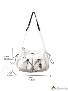 BirdinBag - Large Capacity White Hobo Bag with Front Pocket and Bag Charm - Perfect for Everyday Use Casual Tote Bag For Daily Life, Casual Tote Satchel For Daily Use, Casual Large Capacity Shoulder Bag For Daily Use, Casual Bags With Large Capacity For Daily Use, Beige Large Capacity Bag For Daily Life, White Rectangular Shoulder Bag For Daily Use, Daily White Rectangular Shoulder Bag, Large Capacity Tote Satchel For Daily Life, Casual Hobo Tote Bag For Daily Use