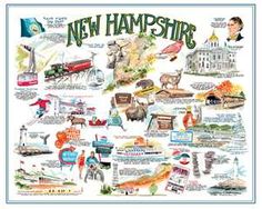 the new hampshire map is shown with all its major landmarks and attractions, including buildings